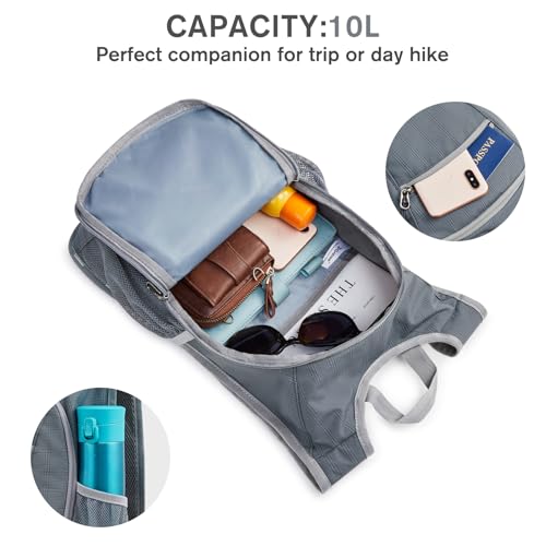 G4Free 10L/15L Hiking Backpack Lightweight Packable Hiking Daypack Small Travel Outdoor Foldable Shoulder Bag - color: Grey Checkered, size: 10L