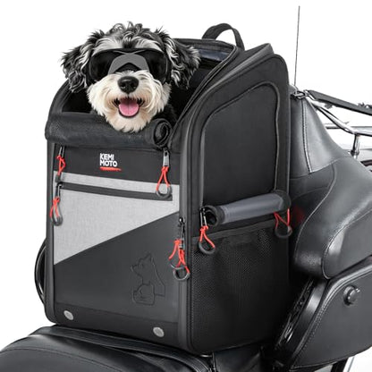 KEMIMOTO Motorcycle Dog Carrier Backpack for Small Dog & Cat Under 17 lbs, Anti-Escape Safety Clip, Padded Shoulder Straps Pet Carrier for Street Glide with Passenger Seat Touring Trike Models Can Ams - style: Standard