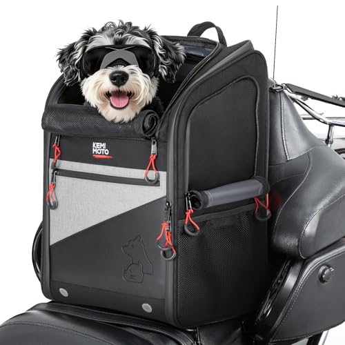 KEMIMOTO Motorcycle Dog Carrier Backpack for Small Dog & Cat Under 17 lbs, Anti-Escape Safety Clip, Padded Shoulder Straps Pet Carrier for Street Glide with Passenger Seat Touring Trike Models Can Ams - style: Standard