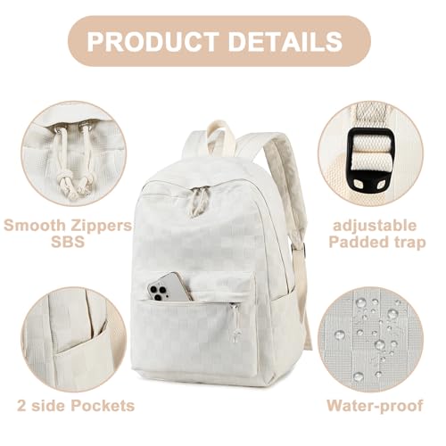 LEDAOU Kids Backpack for Girls Backpacks with Lunch Box, Lightweight Bookbag Set Elementary Middle School Back pack for 8-14 - color: Beige Checkered