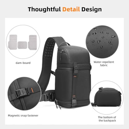 Camera Sling Bag, Crossbody Shoulder Bag for Canon, Nikon, Sony, Fuji DSLR/SLR/Mirrorless Cameras, Photographer Photography Bag (Elegant Black) - color: Elegant Black