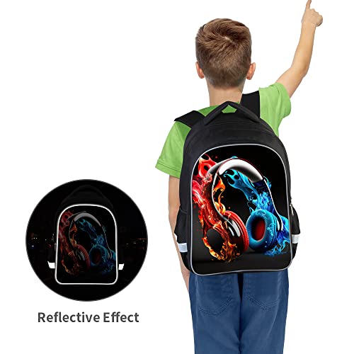 HiMagics Large School Backpack for Teen Boys Girls, Aesthetic Middle High School College Bookbag, 17inch With Laptop Pocket Men and Women Back pack Casual Travel Daypack - color: A02-headphones