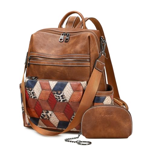 AGLOD Leather Backpack Purse for Women Designer Ladies Shoulder Bag Fashion Faux Work Travel Handbags - color: Color Pallet Brown