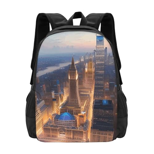 City Picture Night Cute Backpack For Women Men,Lightweight Laptop Backpack Shoulder Bag Waterproof Casual Daypack