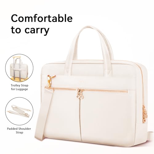 Ferkurn Laptop Bag Case Women Men Computer Bag Compatible with MacBook/HP/LG/Dell, Shoulder Strap Slim Carrying Messenger Briefcase, Beige, 15.6-16 Inch - color: Beige, size: 15-15.6 inch