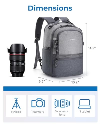BAGSMART Camera Backpack, DSLR SLR Small Camera Bags for Photographers Compatible for Sony Canon Nikon, Shoulder Strap 2-in-1 Travel Backpack Fits 12.9" iPad, Gray - color: Gray