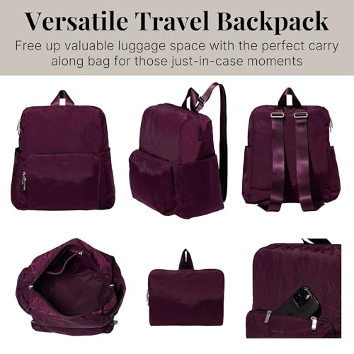 Baggallini Women's Carryall Packable Backpack, Mulberry - color: Mulberry