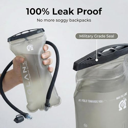 GLANC Hydration Bladder - 2L Water Bladder with Cleaning Kit for Outdoor Hiking Backpack, BPA Free Leakproof Water Reservoir for Hydration Pack, Insulated Hose & High Flow Bite Valve - color: Light gray (No Kit)