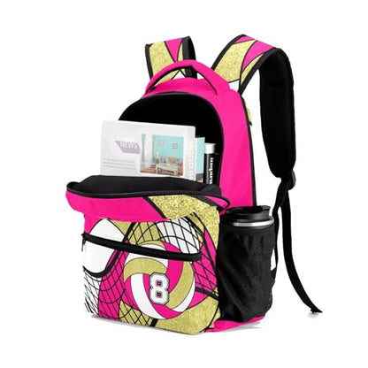 Volleyball Rose Red Gold Waterproof Backpack Casual School Bags Bookbag Custom Daypack for Birthday Holiday Gift - color: Volleyball Rose Red Gold