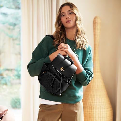ELLE Compass 10L Vegan Leather Monogram Mini Backpack | Black - color: Black