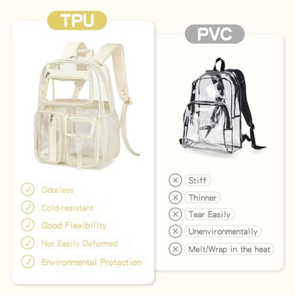 Cusangel Clear Backpack Heavy Duty Clear BookBag,16inch TPU Large Capacity See Through Backpack for Sport Events,Travel (beige) - color: Off-white