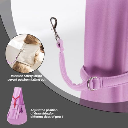 Dog Carrier Sling - Reversible Puppy Carrier Purse with Storage Pocket, Hand-Free Dog Sling Carrier for Carry Small Dogs and Cats, Travel Safety Harness, Dog and Cat Harness (Purple) - color: Purple