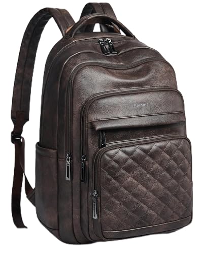 Bluome Work Backpack for Women Men, Laptop Vegan Leather Backpack Purse with 15.6–17 Inch Laptop, Multi-Pocket Bookbag for Office Travel Gym Weekend Overnight Bag, Coffee - color: Coffee