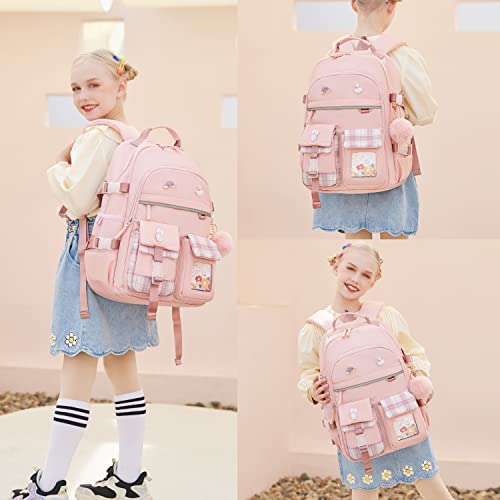 Backpack for Girls, 15.6 Inch Laptop School Bag Kids Kindergarten Elementary College Backpacks Large Bookbags for Teen Girl Women Students Casual Travel Daypacks (Pink) - color: Pink