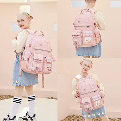 Backpack for Girls, 15.6 Inch Laptop School Bag Kids Kindergarten Elementary College Backpacks Large Bookbags for Teen Girl Women Students Casual Travel Daypacks (Pink) - color: Pink