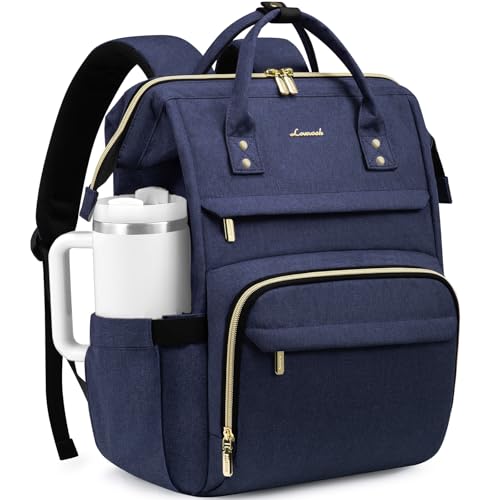 LOVEVOOK Laptop Backpack for Women with Giant Tumbler Holder Pocket,15.6 inch Waterproof Travel Backpack Purse Computer Laptop Bag,Professional Work College Nurse Teacher Backpack Daypack,Dark Blue - color: Dark Blue, size: 15.6-Cup