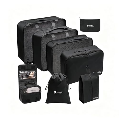 8 Set Packing Cubes for Travel Essentials, Suitcase Organizer Bags, Carry-On Luggage Accessories for Travel Essentials, Must-Have for Airplane, Road Trip & Camping (Black) - color: Black