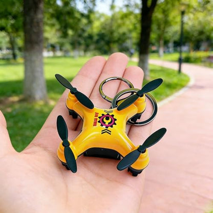 2 Pcs Alloy Drone Keychains, 3D Drone Model Keychain for Bags, Purses, Keyrings & Charm Decor — Yellow and Camouflage