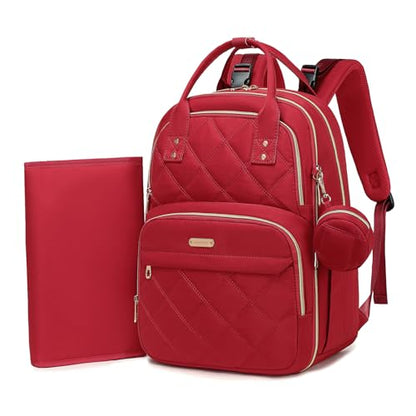 Large Diaper Bag Backpack with Changing Pad & Pacifier Case, Red - color: Red