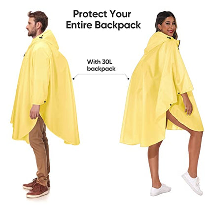PTEROMY Hooded Rain Poncho for Adult with Pocket and Zipper, Waterproof Lightweight Raincoat for Men and Women - color: Yellow