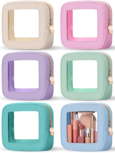 Abbylike 6 Pcs Clear Makeup Bags with Zipper, Macaron, 13 * 13 * 5cm - color: Macaron, size: 13*13*5cm