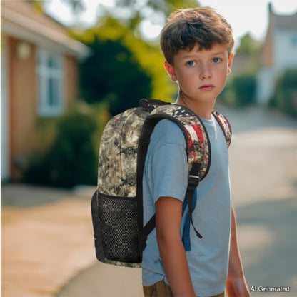 Backpack for Boys Girls Teens, 3 in 1 Lightweight American Flag Deer School Backpack with Lunch Box Pencil Case for Kids, 3Pcs School Bag - color: American Flag Deer