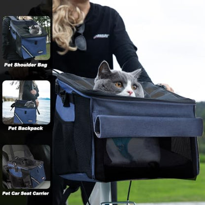 Pet Carrier Bicycle Basket Bag Pet Carrier/Booster Backpack for Dogs and Cats with Big Side Pockets,Comfy & Padded Shoulder Strap,Travel with Your Pet Safety（Classic Blue） - color: Classic Blue