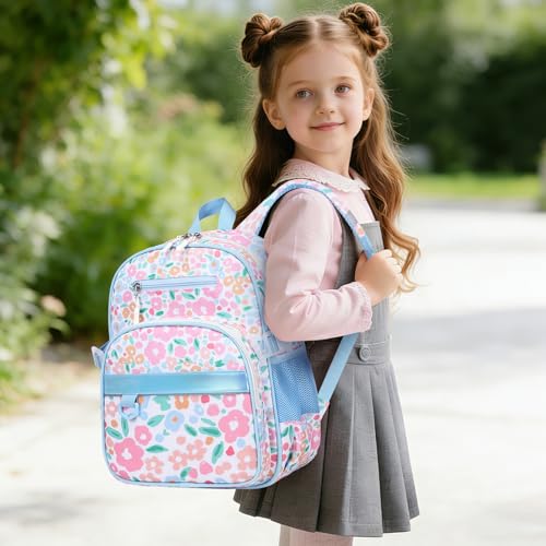 Toddler Backpack for Girls Ages 5-8, 3PCS Girls Backpack with Lunch Bag & Pencil Case - 15inch Kids School Bookbag for Preschool Kindergarten Elementary School (Flowers) - color: Flowers