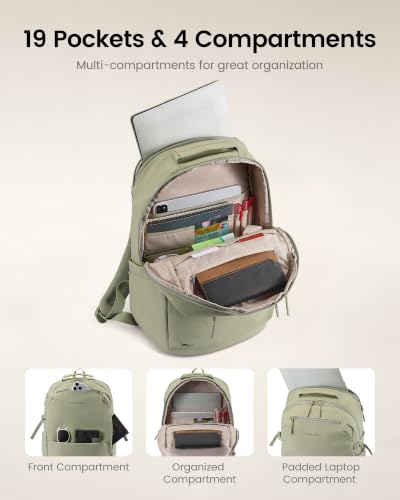 LOVEVOOK Laptop Backpack Women with Tumbler Holder, Work Travel Backpack - color: Green, size: 18 Inch