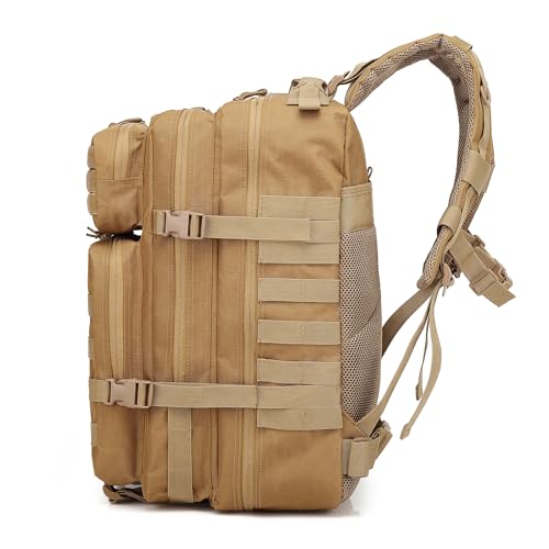 Lovelinks21 Hiking Assault Backpack Waterproof Motorcycle Backpack Bug Out Pack Rucksack for Outdoor Hiking - color: Khaki