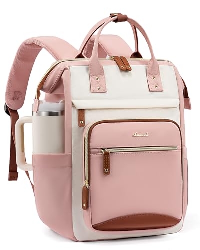 LOVEVOOK Laptop Backpack for Women Work Bag with Large Capacity Cup Side Pocket, 15.6 Inch Waterproof Computer Backpacks (Pink, 15.6INCH) - color: Pink, size: 15.6INCH