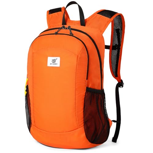 SKYSPER Hiking Backpack Ultralight Packable RFID Travel Daypack Small Nylon Stuff Pack 16L Outdoor Bag for Women Men - color: Orange