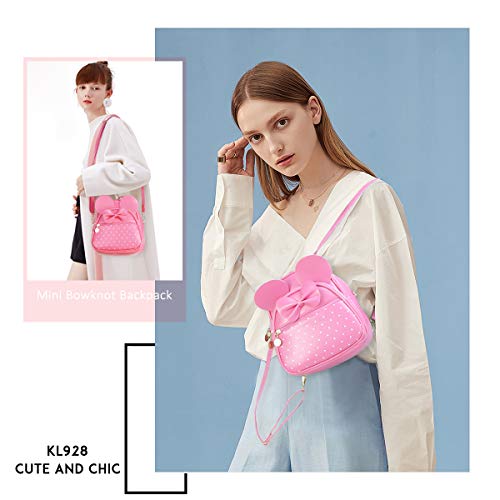 KL928 Girls Mini Backpack Bowknot Polka Dot Cute Small Daypacks Convertible Shoulder Bag Purse for Women - color: L.pink