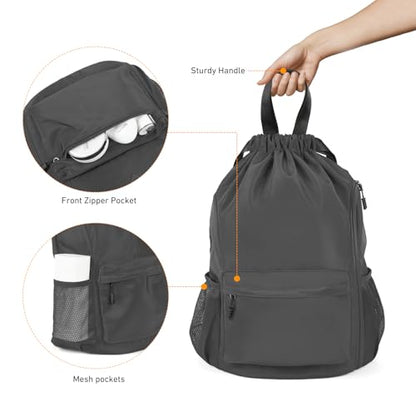 Valleycomfy Waterproof Drawstring Gym Backpack Bag for Men & Women,Sports Gym Bag with Side Pocket Dark Grey - color: A-dark Grey