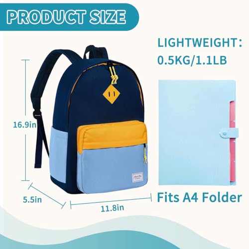 Chase Chic Kids Backpack for Girls - 17 inch School Backpacks for Toddler Fits 6 to 12 Years Old - Lightweight Water Resistant Preschool Bookbag for Travel Daycare (Light Blue) - color: Blue&light Blue