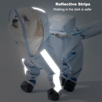 Junchl Small Dog Raincoat Rainboots with D-Ring, Full Coverage Dog Rain Jacket Slicker Poncho, Waterproof Dog Rain Jacket with Reflective Strip, Rainboot, Tail Cover Blue Backpack M - color: Blue Backpack, size: M:Back 12"(5-8lb)
