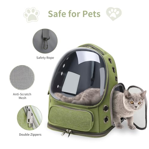 Cat Backpack Carrier for Cats and Small Dogs, Breathable Cat Bubble Backpack, Airline Approved Pet Travel Carrier for Hiking Camping Outdoor(Green) - color: Green