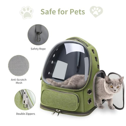 Cat Backpack Carrier for Cats and Small Dogs, Breathable Cat Bubble Backpack, Airline Approved Pet Travel Carrier for Hiking Camping Outdoor(Green) - color: Green