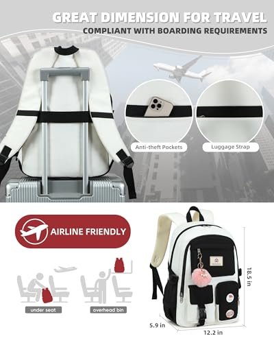 Hidds Laptop Backpacks 15.6 Inch School Bag Elementary Middle High College Backpack Cute Bookbags Anti Theft Travel Back Pack Casual Daypack Kids Book Bag for Teens Girls Women Students-Black Beige - color: Black Beige