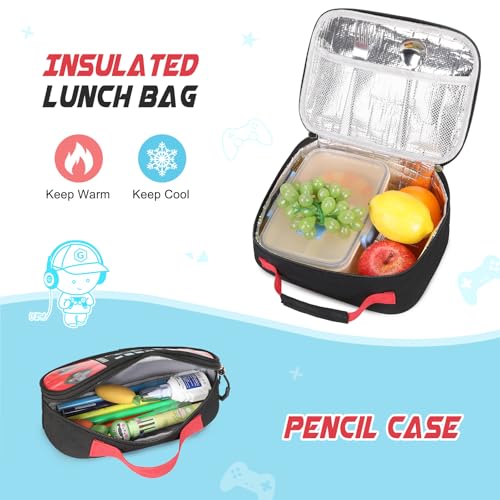 Bevalsa Backpack for School Boys, Cool Luminous Gamer Boys Schoolbag with Lunch Box & Pencil Case Set for Kids Teens Elementary Middle School, Bookbag Glow In The Dark(Red Backpack) - color: Red, style: Backpack