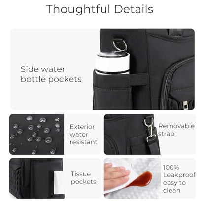 AIJIEKE Large Insulated Lunch Bag for Men Women, Leakproof Work Lunch Box | Keeps food fresh 8-12 hours. Spacious multi-pocket design with a removable strap. Water-resistant and easy-wipe interior - color: A.Black
