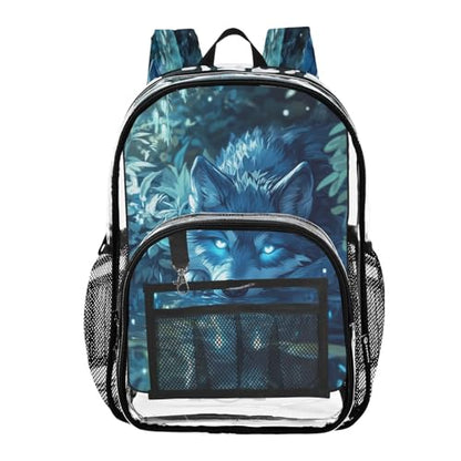 MCHIVER Wolf River Blue Clear Backpack Stadium Approved 10.6x5.1x15.7 Transparent Bag for Festival Concert Sport Events