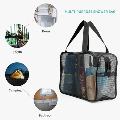 REDSINDA Mesh Shower Caddy Bag for Bathroom Gym Camping Portable Travel Mesh Toiletry Bag for Women Men - color: Large Black