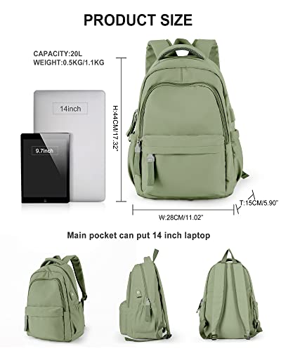 winspansy Small Backpack For School Girls Boys Aesthetic Lightweight Travel Daypack Simple Cute Backpack For Women Men College High School Bookbag Bag Fit 14 Inch Laptop With USB charging port, Green - color: A1-green