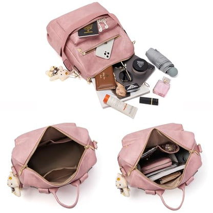 Soperwillton Women Backpack Purse Multipurpose Design Handbags Shoulder Bag PU Leather Travel bag Backpack Set 2pcs - color: Pink