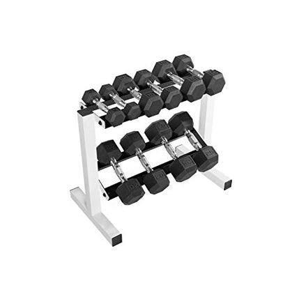 CAP 150 LB Dumbbell Set with 2-Tier Rack, Rubber Hex Free Weights Set, Home Gym Weight Set with Horizontal Storage Rack for Strength Training - color: White, style: 150bs Set - Chrome Handles