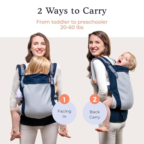 Beco Toddler Carrier with Breathable 3D Mesh & Extra Wide Seat - Front-Carry & Backpack Style - Lightweight Sling Carrier for Children (24-48 Months) - Cool Navy - color: Cool Navy
