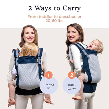 Beco Toddler Carrier with Breathable 3D Mesh & Extra Wide Seat - Front-Carry & Backpack Style - Lightweight Sling Carrier for Children (24-48 Months) - Cool Navy - color: Cool Navy