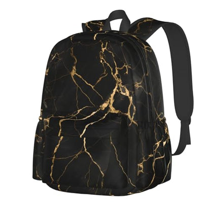 cfpolar 17 Inch Backpack Black & Gold Marble Art Laptop Bag Shoulder Bag School Bookbag Casual Daypack For Boys Girls - color: B94-black & Gold Marble