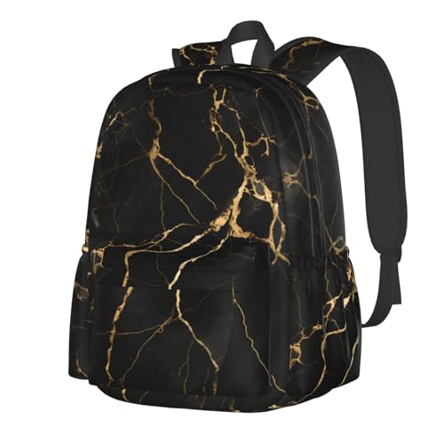 cfpolar 17 Inch Backpack Black & Gold Marble Art Laptop Bag Shoulder Bag School Bookbag Casual Daypack For Boys Girls - color: B94-black & Gold Marble